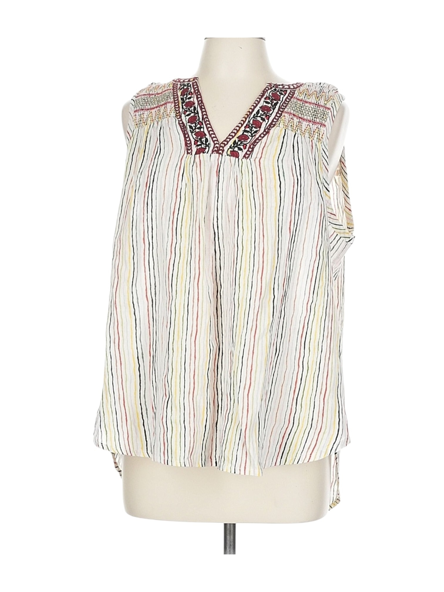 Sundance Striped Sleeveless Embroidered V-Neck Top | Size L - Nwt